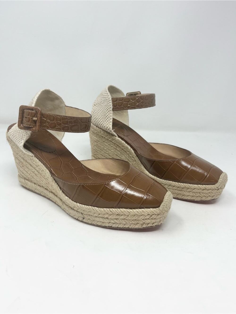 Christian Louboutin Amelina Brown Croc Leather Espadrille Wedge Sandal size 38